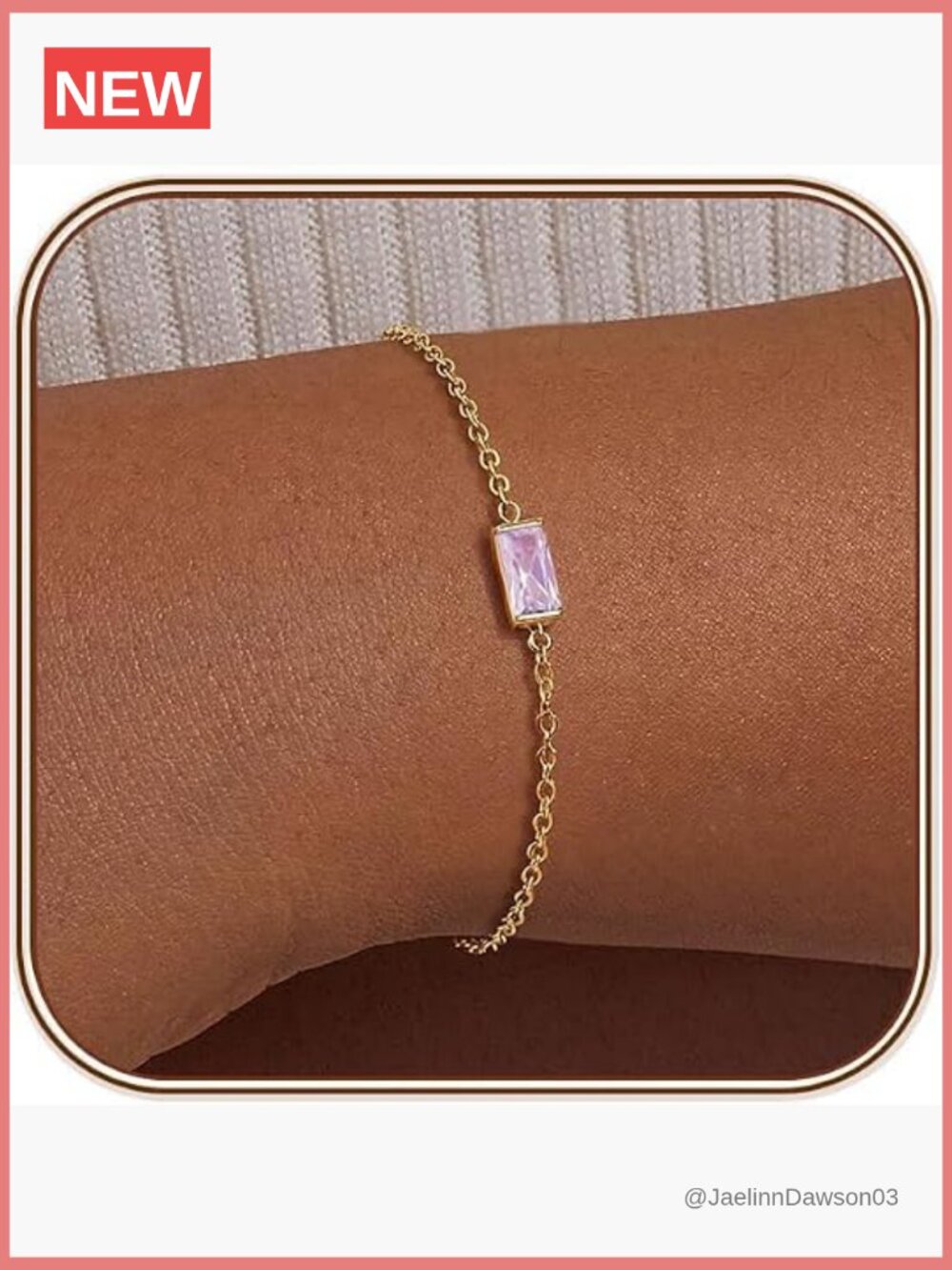 14K Gold Plated Link Bracelet Stackable Dainty Birthstone Adjustable